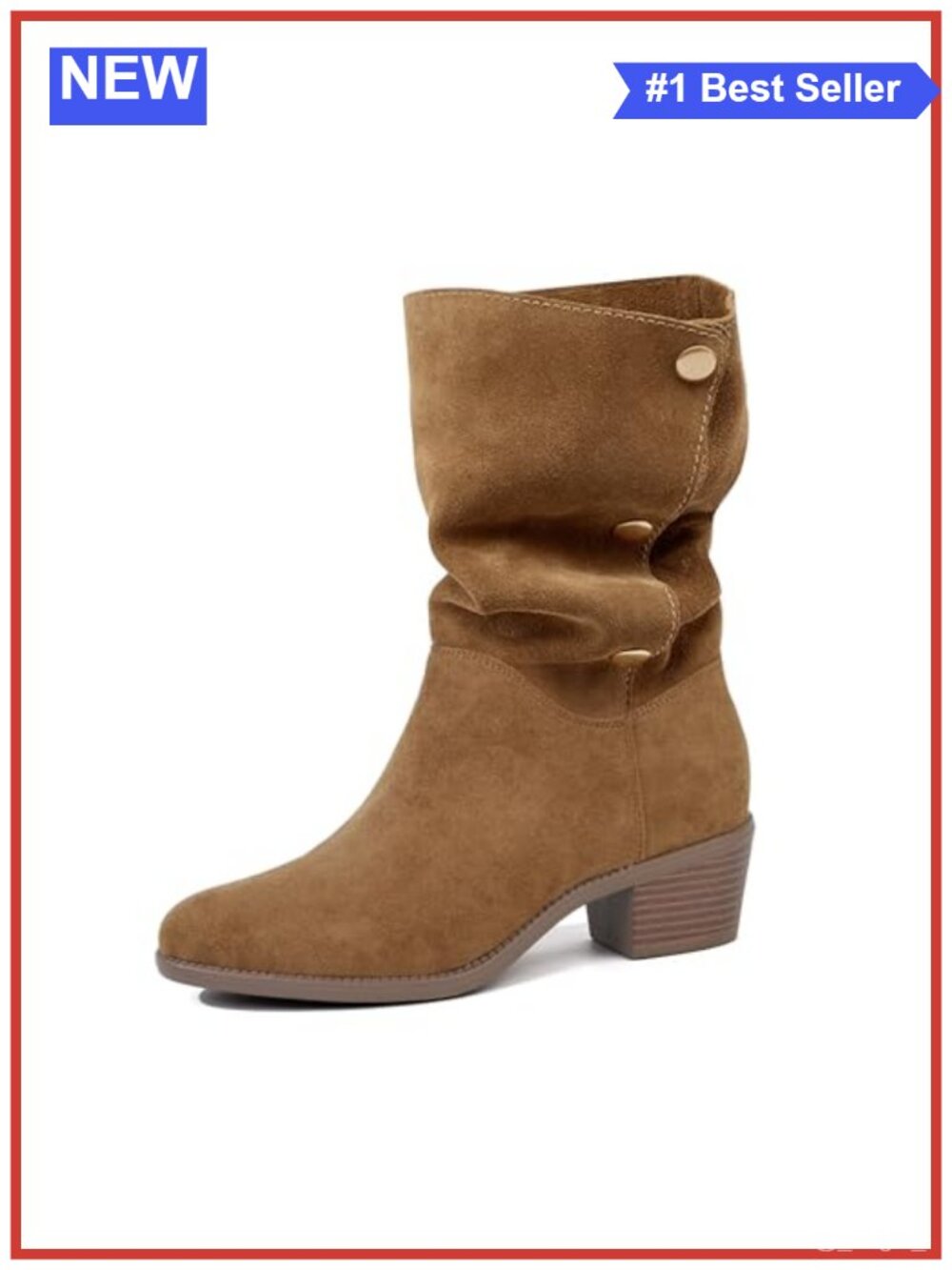 Suede Mid-Calf Boots 3-Way Fold-Over Chunky Block Heel